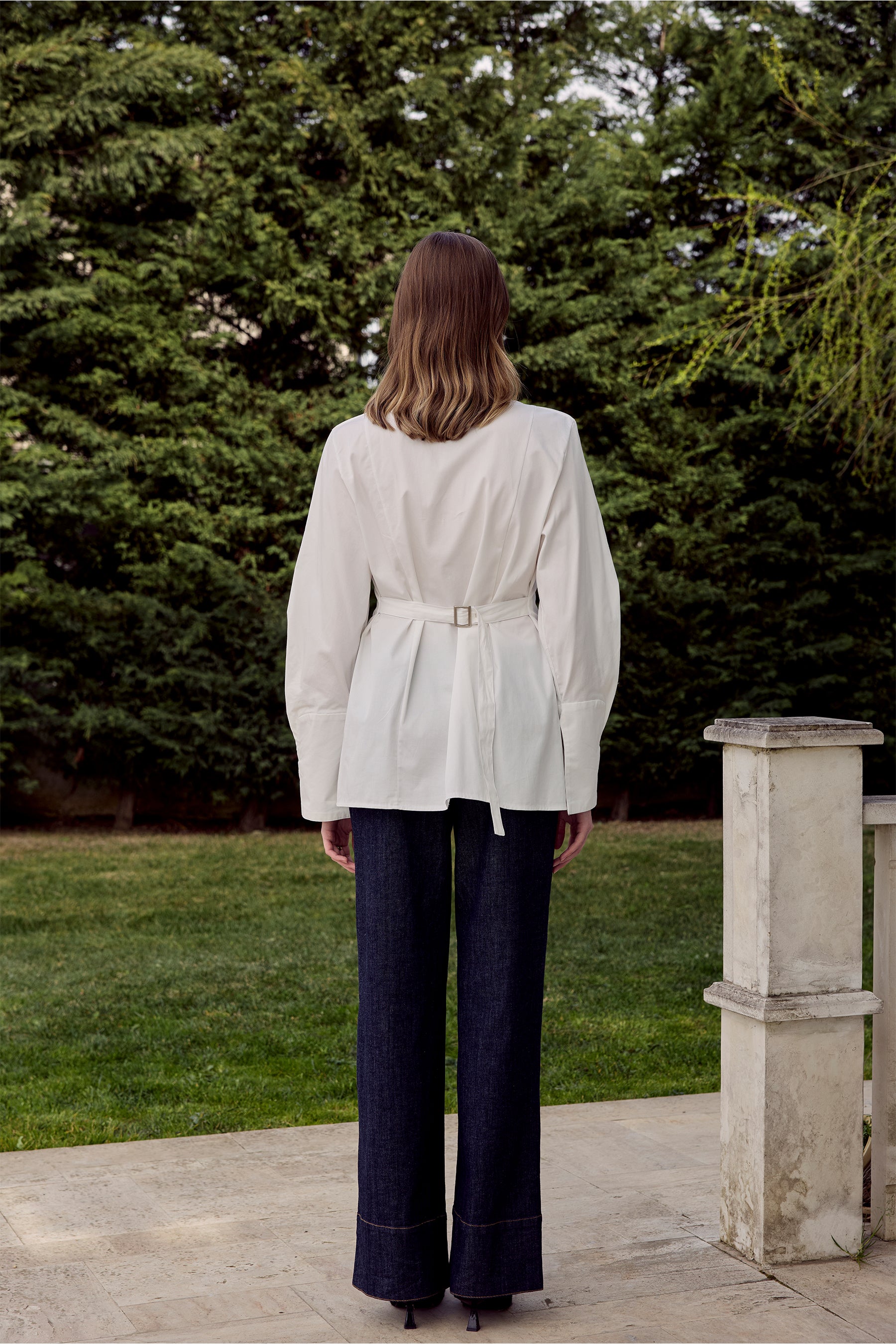 Alba Waist Accented Shirt-Ecru