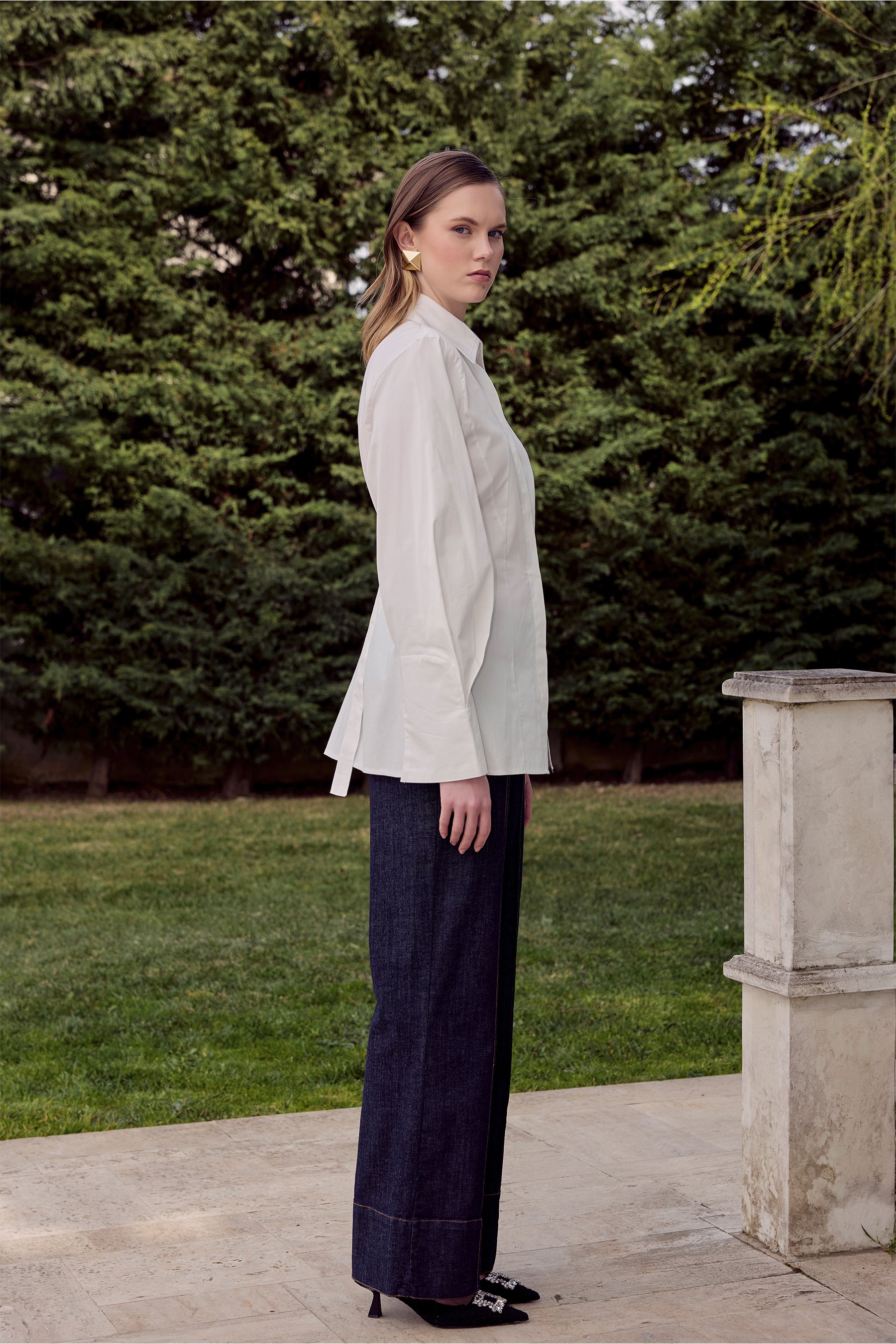 Alba Waist Accented Shirt-Ecru