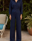 Elenor Cotton Shirt Jumpsuit-Navy Blue