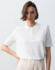 Vatkalı Polo Yaka Triko -Beyaz - Sümeyye Kaçmaz