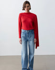 Cachemire Vatkalı Şallı Bluz-Kırmızı - Sümeyye Kaçmaz