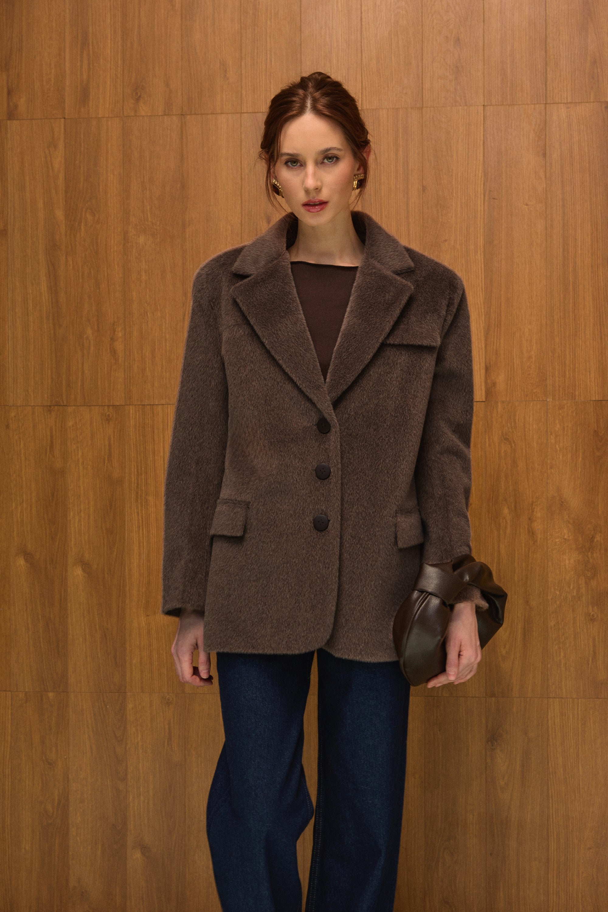 Allure Yün Blazer Ceket - Boz Kahve