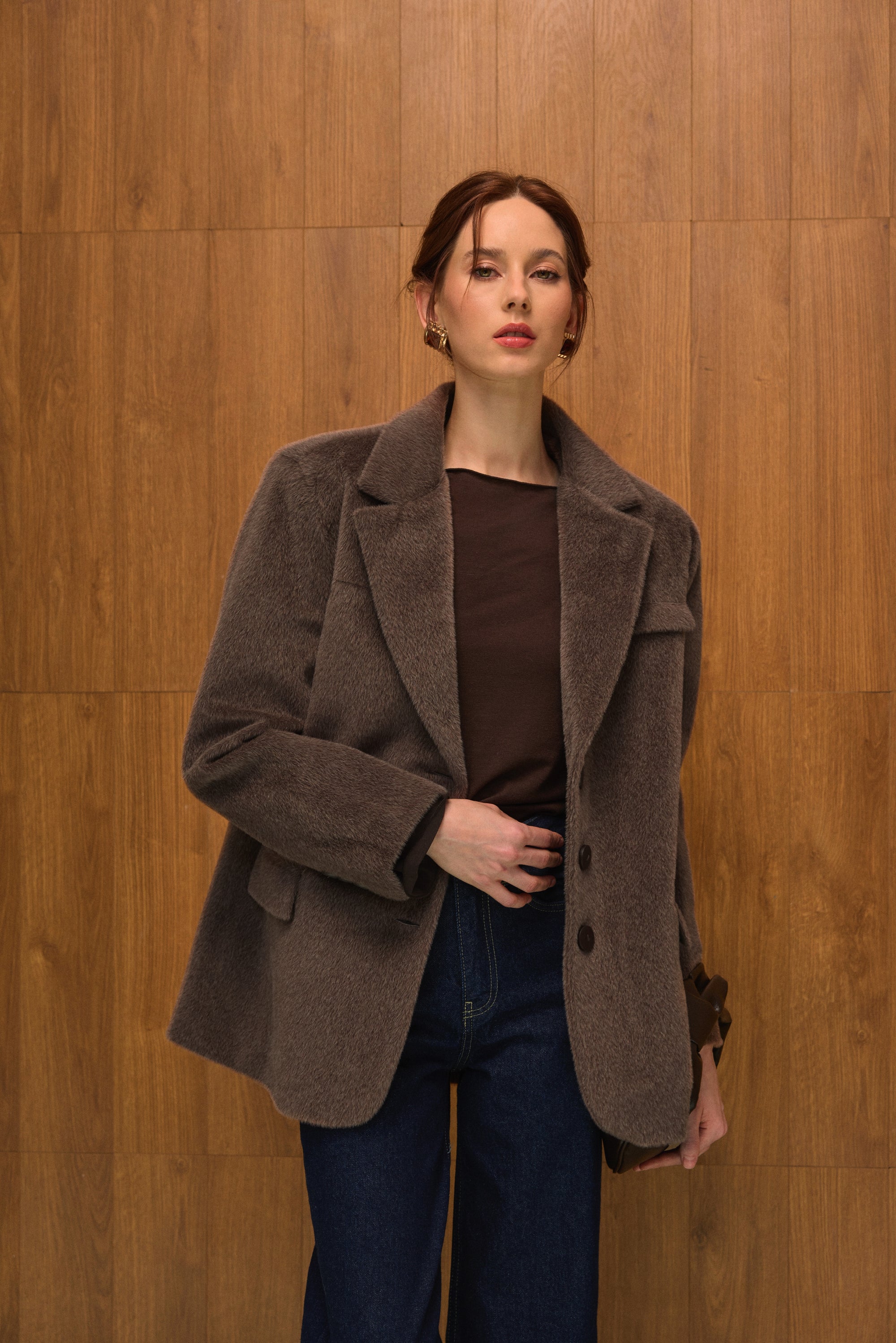 Allure Yün Blazer Ceket - Boz Kahve