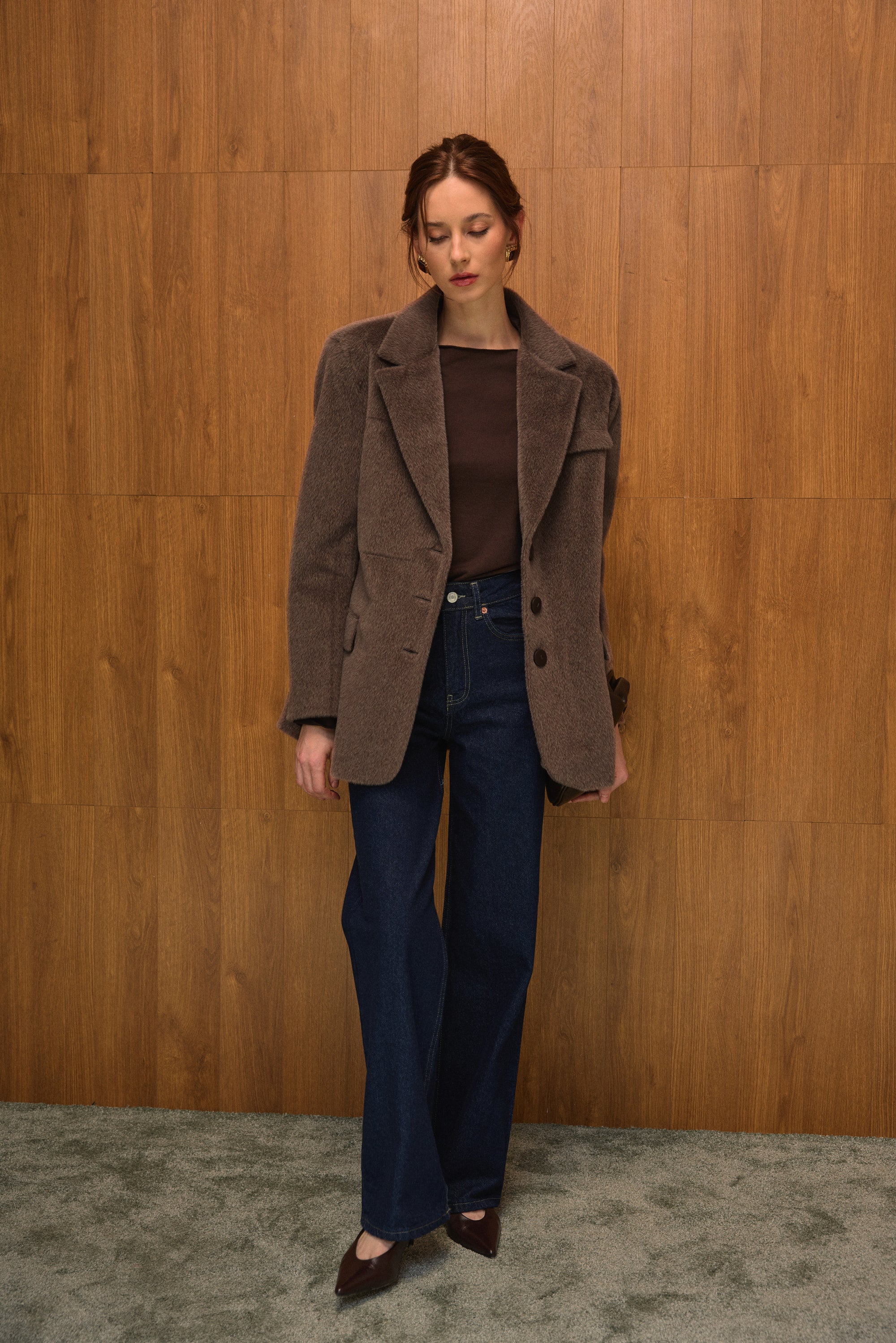 Allure Yün Blazer Ceket - Boz Kahve