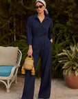 Elenor Cotton Shirt Jumpsuit-Navy Blue