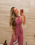 Daria Asimetrik Yaka Pantolon Takım - Pembe