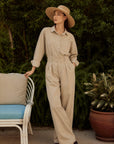 Elenor Cotton Shirt Jumpsuit-Beige