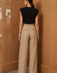 Lisa Bel Detaylı %100 Keten Straight Pantolon