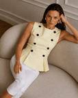 Dahlia Buttoned Waist Accent Blouse - Yellow