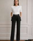 Amy Kemerli Cep Detaylı Pantolon-Siyah