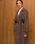 Mara Kuşaklı Kaşmir Palto - Boz Kahve - Sümeyye Kaçmaz