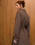 Mara Kuşaklı Kaşmir Palto - Boz Kahve - Sümeyye Kaçmaz