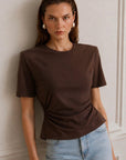 Lindy Vatkalı Bel Büzgülü T-Shirt - Kahve