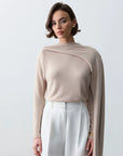 Cachemire Vatkalı Şallı Bluz-Bej - Sümeyye Kaçmaz