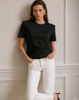 Lindy Vatkalı Bel Büzgülü T-Shirt - Siyah