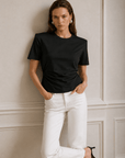Lindy Vatkalı Bel Büzgülü T-Shirt - Siyah