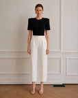 Muse Gabardin Pile Detaylı Pantolon-Beyaz
