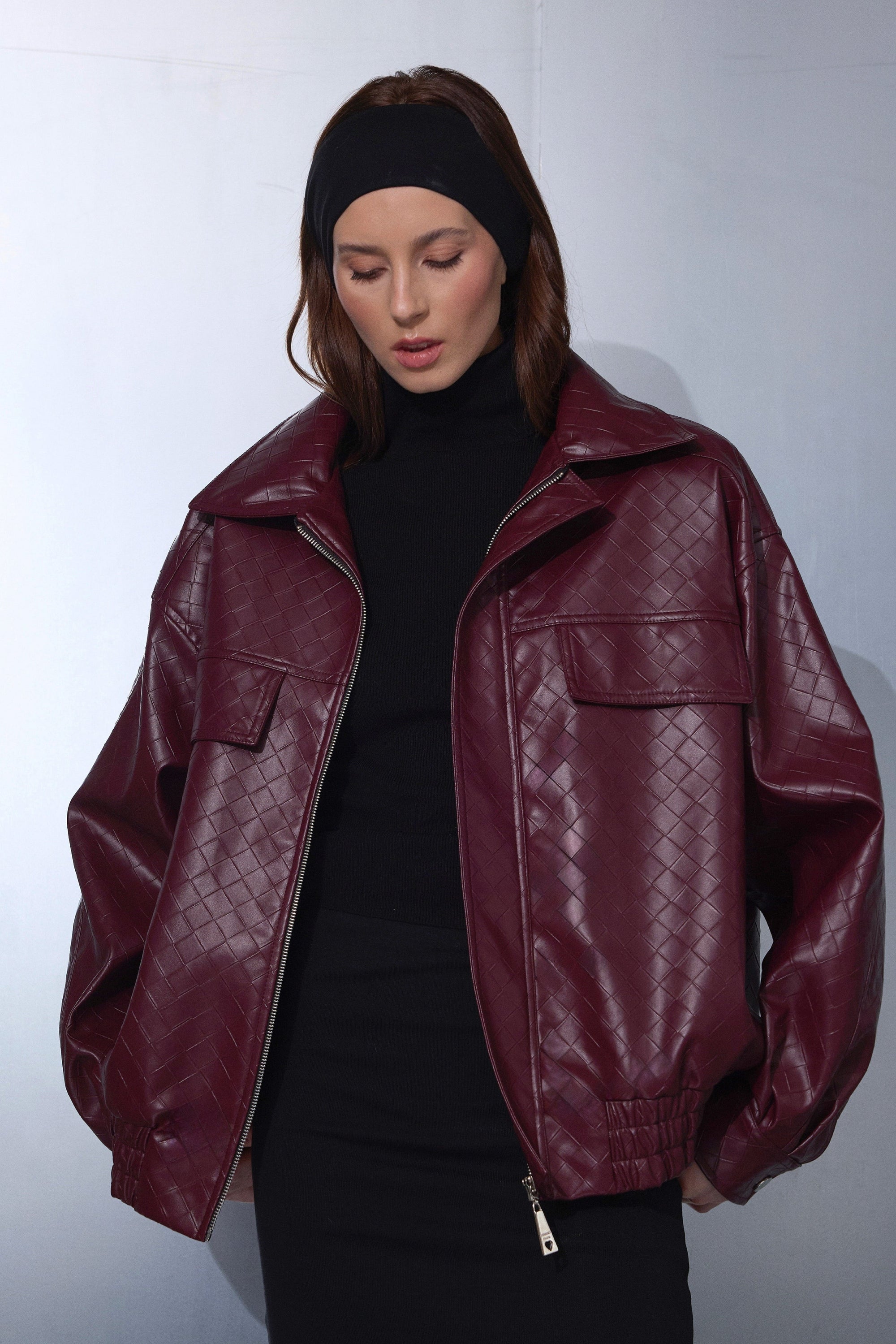 NOIR EASE LEATHER JACKET - CLARET RED