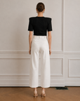 Muse Gabardin Pile Detaylı Pantolon-Beyaz