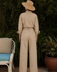 Elenor Cotton Shirt Jumpsuit-Beige
