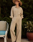 Elenor Cotton Shirt Jumpsuit-Beige