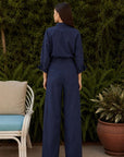 Elenor Cotton Shirt Jumpsuit-Navy Blue