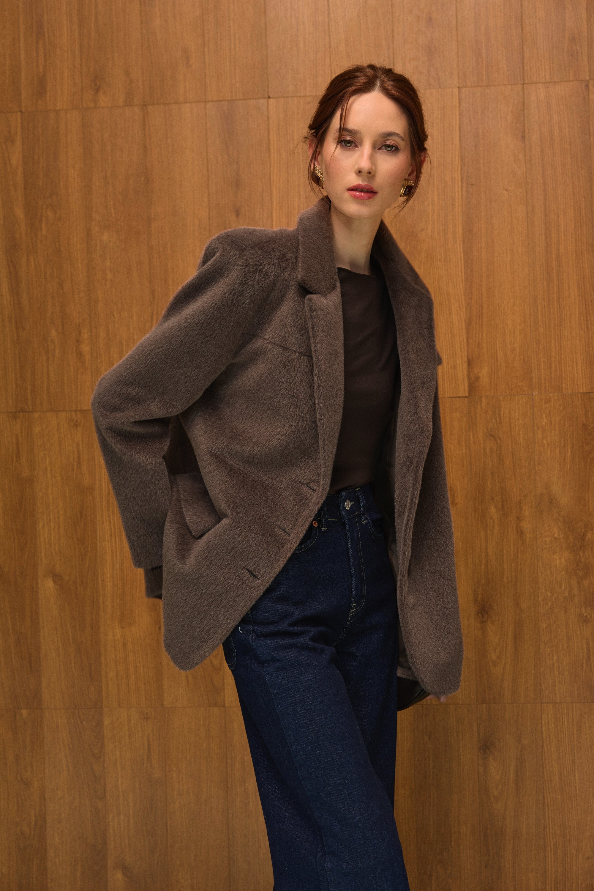 Allure Yün Blazer Ceket - Boz Kahve