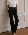 Amy Kemerli Cep Detaylı Pantolon-Siyah
