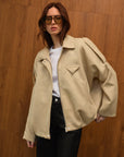 Cep Detaylı Süet Bomber Ceket - Açık Bej - Sümeyye Kaçmaz