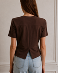 Lindy Vatkalı Bel Büzgülü T-Shirt - Kahve