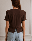 Lindy Vatkalı Bel Büzgülü T-Shirt - Kahve