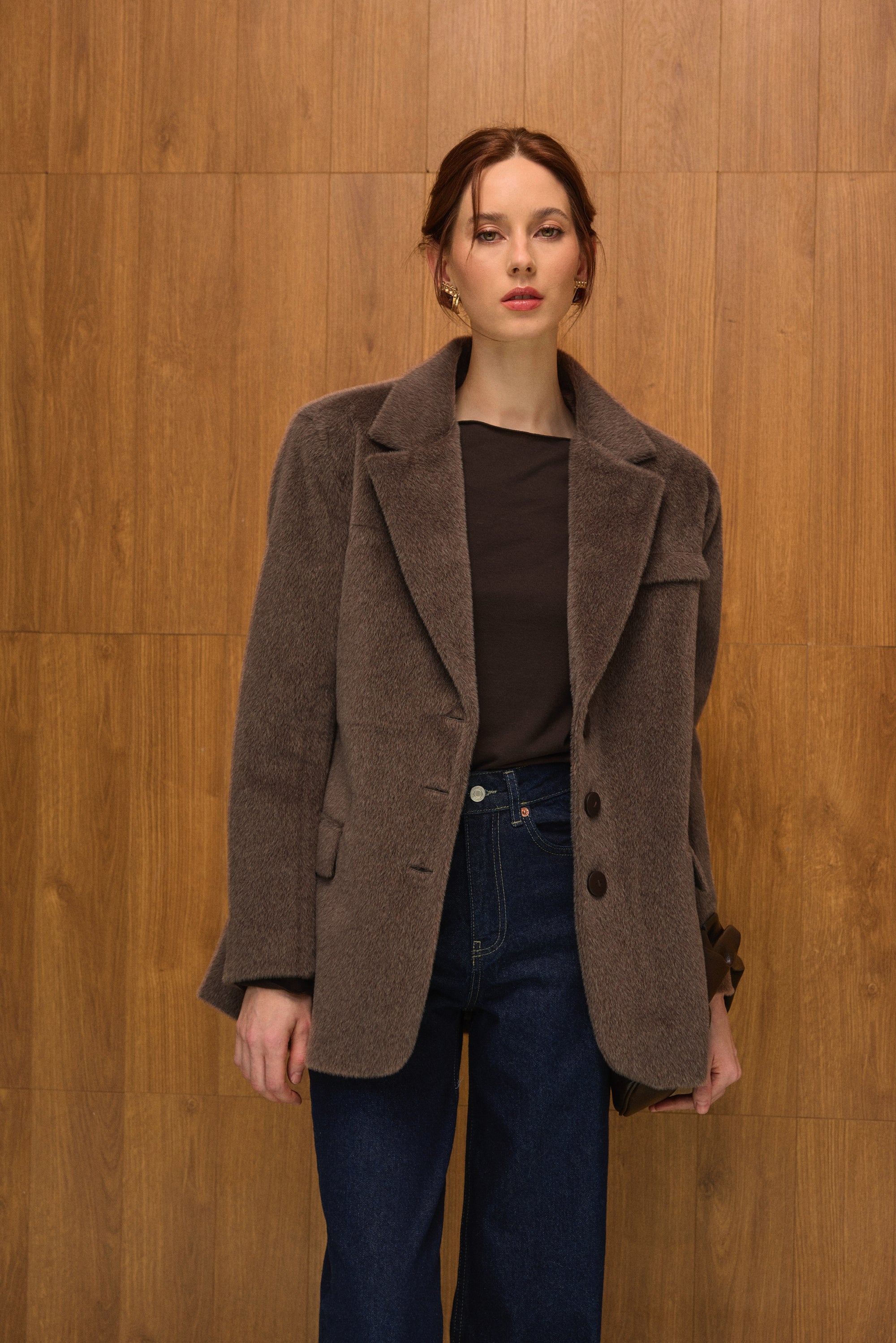 Allure Yün Blazer Ceket - Boz Kahve