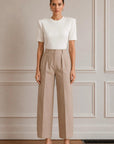 Muse Gabardin Pile Detaylı Pantolon-Bej