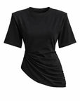 Noa Vatkalı Büzgü Drapeli Tshirt - Siyah