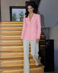Bel Pileli Blazer Ceket-Pembe