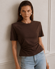Lindy Vatkalı Bel Büzgülü T-Shirt - Kahve