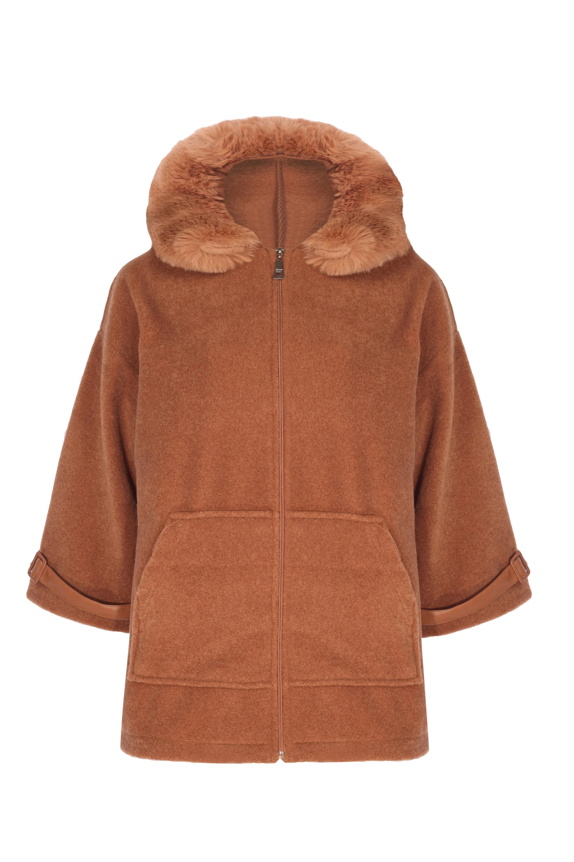 DERİ AKSESUARLI CASHMERE KABAN - TABA