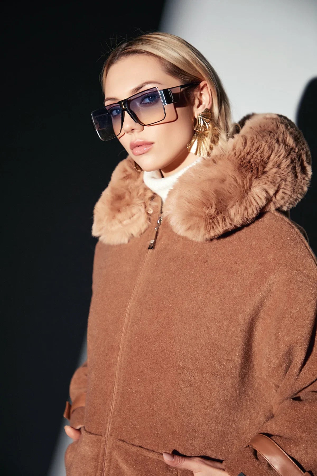 DERİ AKSESUARLI CASHMERE KABAN - TABA
