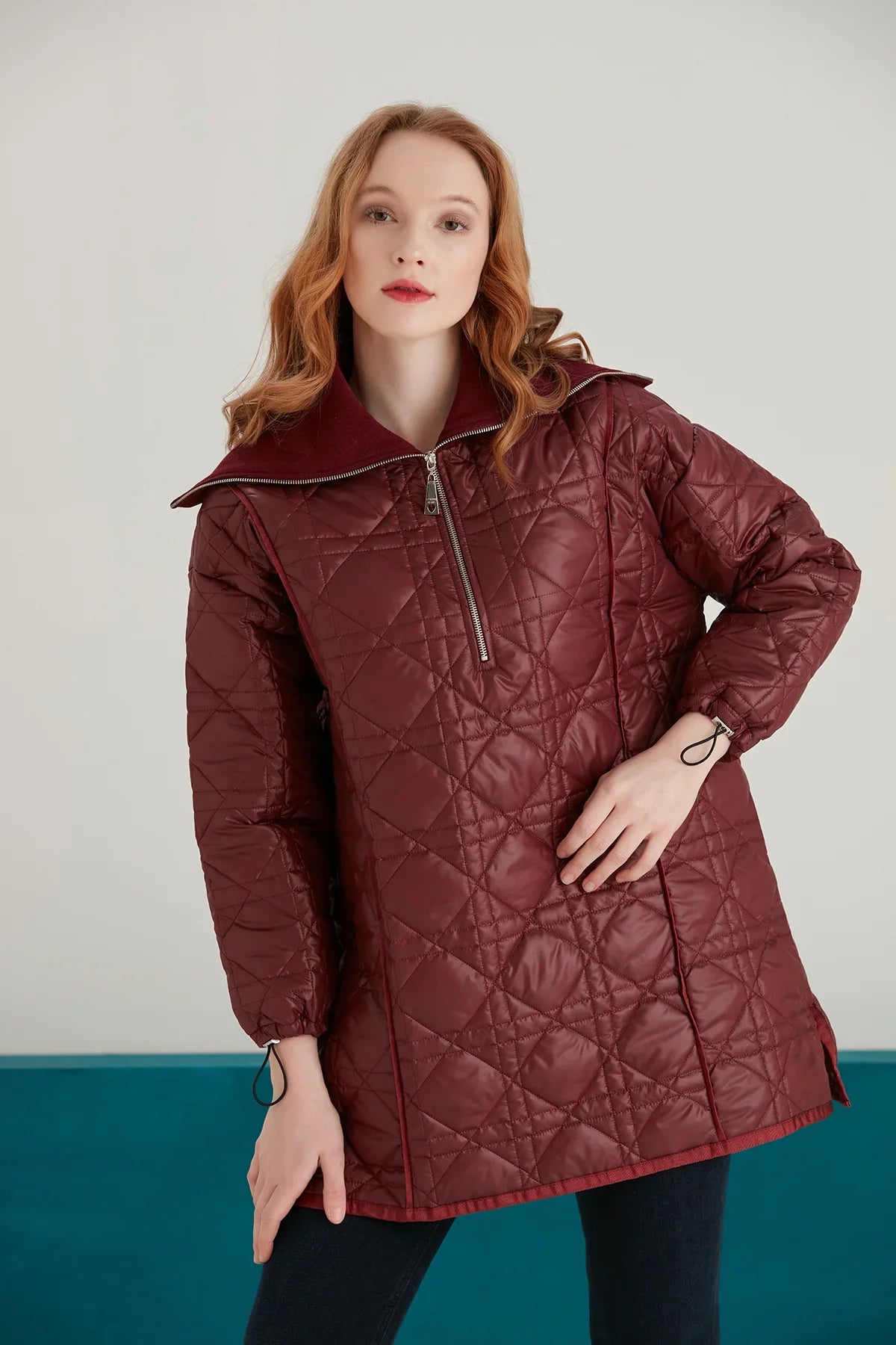TRİKO YAKALI KAPİTONE SWEATSHIRT - BORDO