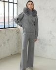 Laura Tilki Kürklü Kaşmir Triko Takım - Gri - Sümeyye Kaçmaz