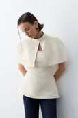 Valerie Omuz Detay Krep Bluz-Ekru - Sümeyye Kaçmaz
