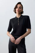 Vatkalı Polo Yaka Triko -Siyah - Sümeyye Kaçmaz