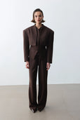 Rare Vatkalı Bel Detaylı Takım-Acı Kahve - Sümeyye Kaçmaz