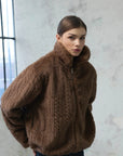 Knots Örgü Desen Kürk Ceket - Boz Kahve - Sümeyye Kaçmaz