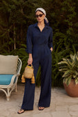 Elenor Cotton Shirt Jumpsuit-Navy Blue