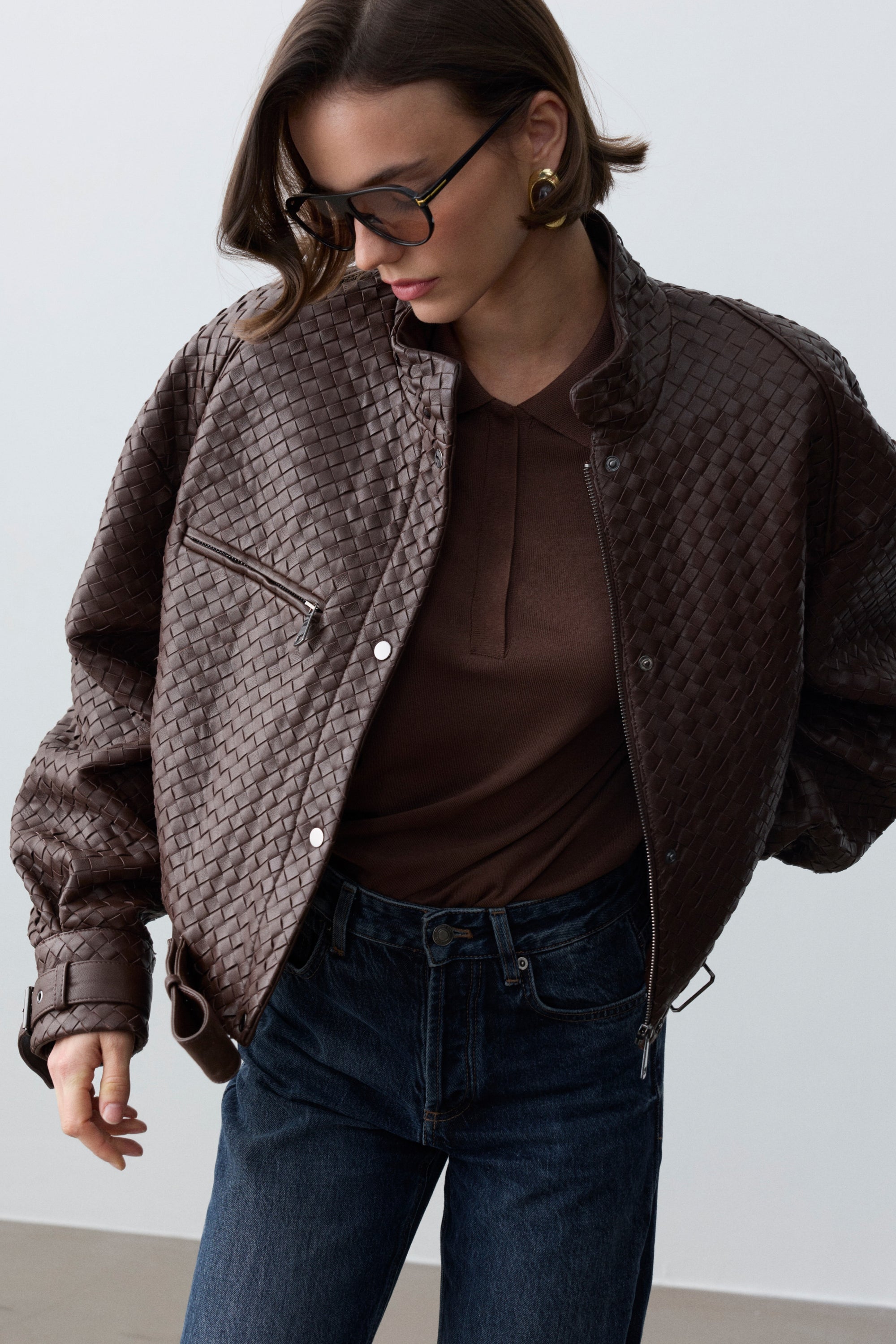 Bridget Örgü Deri Ceket-Kahve