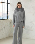 Laura Tilki Kürklü Kaşmir Triko Takım - Gri - Sümeyye Kaçmaz