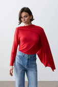 Cachemire Vatkalı Şallı Bluz-Kırmızı - Sümeyye Kaçmaz