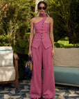 Daria Asimetrik Yaka Pantolon Takım - Pembe