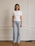 Lindy Padded Shoulder Gathered Waist T-Shirt - White
